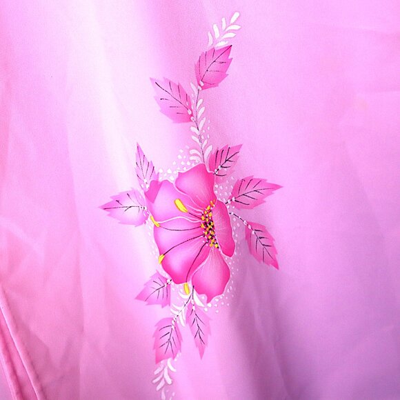 VINTAGE ASIAN LOUNGE SET L Floral Pink Pants PJs Sleepwear Pastel 70s Snaps - Picture 6 of 10